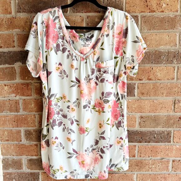 Cozee Corner Tops - Floral Short Sleeve Women's Top Or Pajama Sleep Top